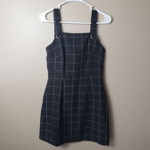 Kingston Grey Windowpane Black/White Pinafore Bib Dress-Size S